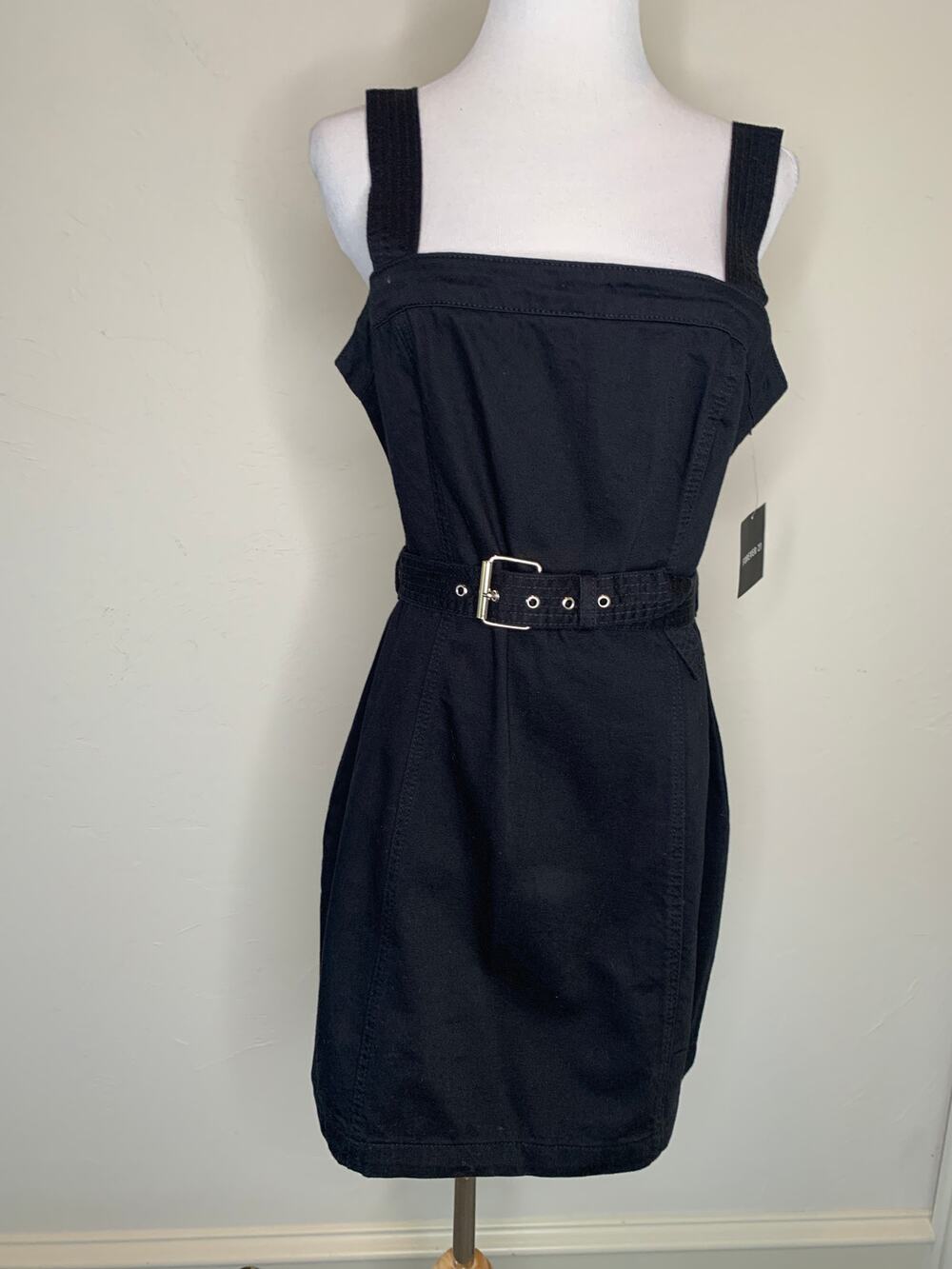 NWT Black Denim Sheath Dress Belted Straps Sz Large